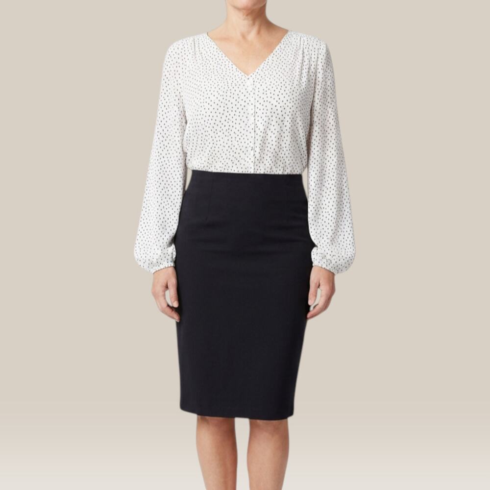 White House Black Market Polka Dot High Low V Neck Tunic Blouse Womens 8 NWT
